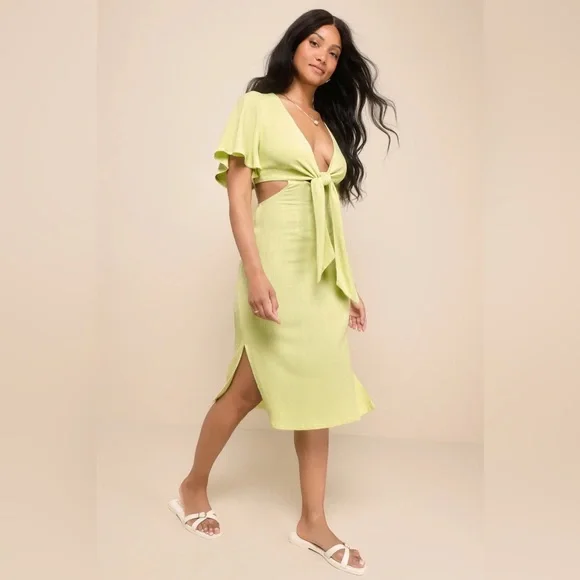 Lulus | Dresses | Summer Journey Light Green Tiefront Cutout Midi Dress | Poshmark Lulus | Dresses | Summer Journey Light Green Tiefront Cutout Midi Dress | Poshmark